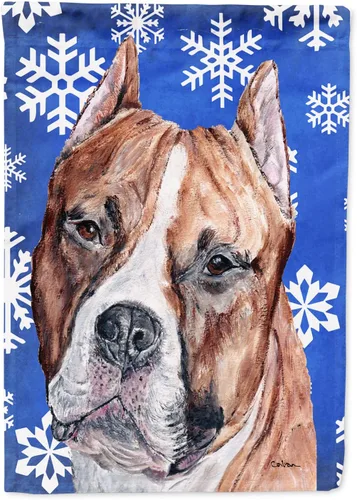 Vista 103 de Caroline's Treasures SC9374GF Bulldog English Snow flakes Holiday Garden Flag Buzón Bandera decorativa para patio exterior, patio, obras de arte