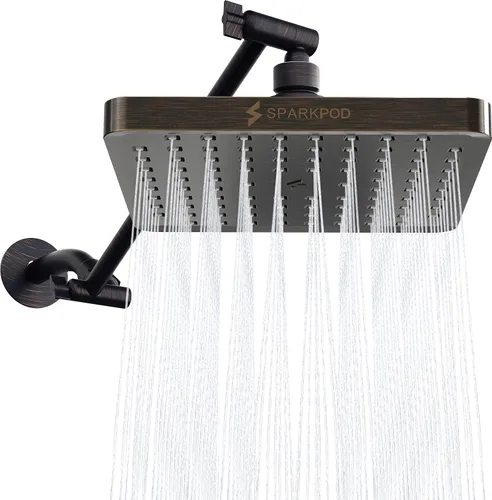 Vista 9 de SparkPod Cabezal de ducha tipo lluvia cuadrado con brazo de extensión, cabezal de ducha de altura ajustable con rendimiento de alta presión, fácil