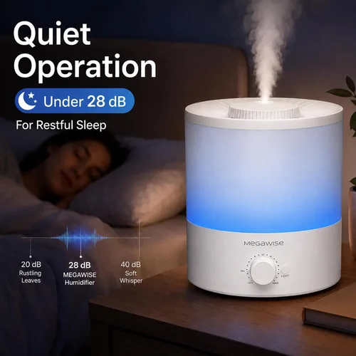 Vista 4 de Humidificador Ultrasónico de Vapor Frío MegaWise SK7620 - Capacidad de 1.5L, Operación Silenciosa, Salida de Vapor Ajustable, Apagado Automático