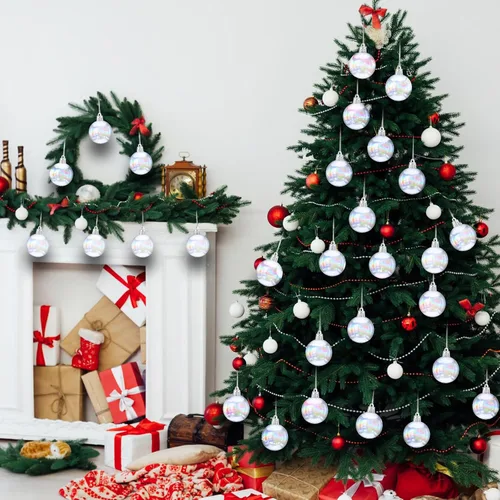 Vista 2 de BBTO 100 Piezas Adornos Navideños Iridiscentes Transparentes de Plástico Decoraciones de Bolas de Navidad Acrílicas Transparentes para Interiores