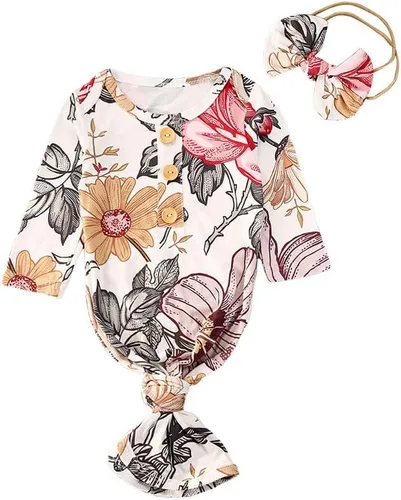 Vista 20 de Camisones florales para bebés recién nacidas niñas con diadema, ropa de dormir, mamelucos, sacos de dormir, conjuntos Navidad y carta