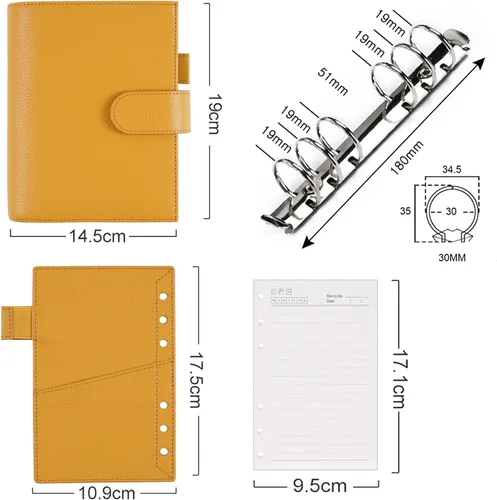 Vista 6 de Moterm Personal Luxe - Planificador de anillos – Organizador de carpeta de cuero genuino (Pebble-Mustard, anillo de 1.181 in)