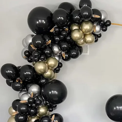 Vista 3 de Globos de helio de látex negro de 12 pulgadas para decoraciones de fiestas, paquete de 50