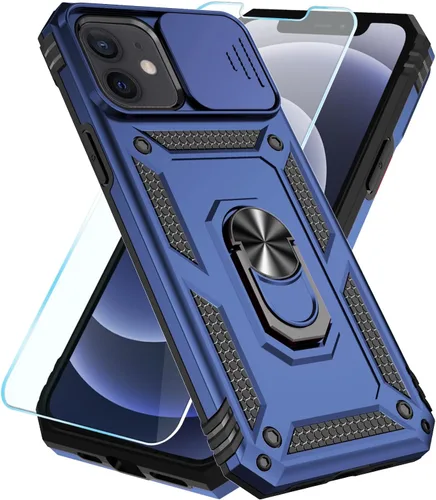 Vista 24 de SunStory Funda compatible con iPhone 12 Pro Max con protector de pantalla HD, cubierta de cámara deslizante y soporte de anillo giratorio