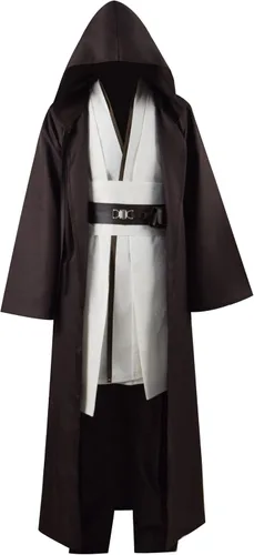 Vista 2 de Sampepa Disfraz de túnica de Halloween para hombre, disfraz de túnica con capucha, uniforme de caballero, cosplay, conjunto completo
