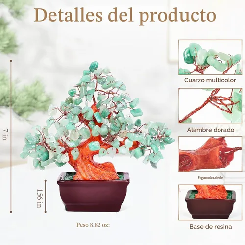Vista 3 de Feng Shui Quartz Crystal Money Tree Bonsai Style Decoration for Luck and Wealth (Green)