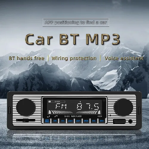 Vista 2 de Radio Clásica Single Din para Automóvil con Bluetooth, Receptor de Radio FM Estéreo para Automóvil, Llamadas Manos Libres, Control de Voz