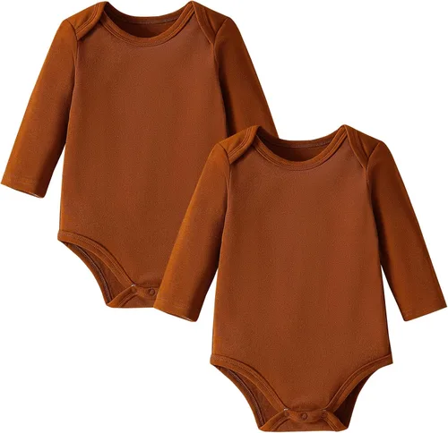 Vista 25 de DEFAHN Paquete de 2 mamelucos unisex para bebé, viscosa súper suave de bambú, unicolor de manga larga para bebés niños y niñas