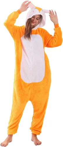 Vista 5 de ZOBAYOP Pijama unisex con capucha de animales para adultos para mujeres y hombres, disfraz de Halloween, cosplay, zorro