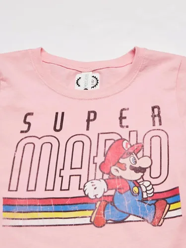 Vista 2 de Nintendo Camiseta Super Clásica Vintage Throwback Mario Graphic para niñas