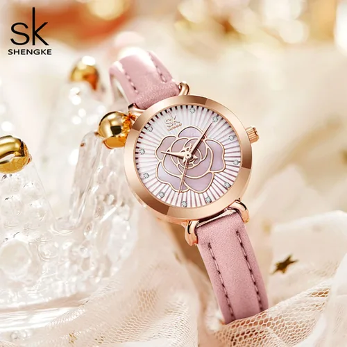 Vista 5 de SHENGKE Reloj de cuero para mujer reloj de lujo para mujer resistente al agua para mujer