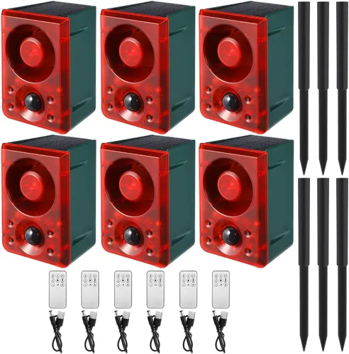 Vista 9 de Qualirey Alarma solar con sensor de movimiento para exteriores con sonido de disparo de estaca, 3 modos de grabación y volumen ajustable, carga USB