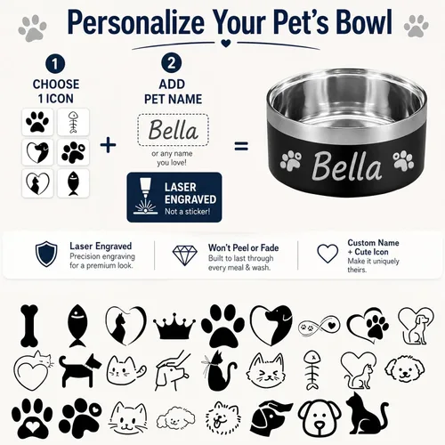 Vista 4 de Custom Dog Bowl Personalized Dog Bowls with Name Stainless Steel Non-Slip Negro