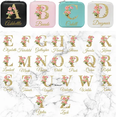 Vista 3 de Joyero personalizado para regalos de dama de honor, flor de nacimiento, inicial, joyería de viaje personalizada para mujeres, organizador de joyas