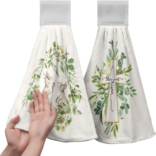 Vista 36 de Honey Bee - Juego de 2 toallas colgantes de cocina de verano con lunares y lazo para colgar, toallas de cocina de granja amarillas, suaves
