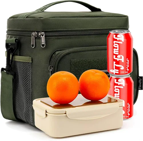 Vista 7 de FlowFly Bolsa de almuerzo táctica grande con aislamiento, bolsa de almuerzo grande con enfriador, para hombres, mujeres con correas MOLLE/PALS
