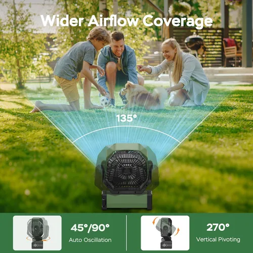 Vista 6 de KITWLEMEN - Ventilador de camping con luz - Ventilador recargable de 20,000 mAh con batería, tiempo máximo de funcionamiento de 60 horas, 4