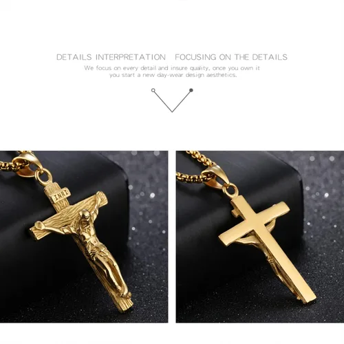 Vista 6 de FIGEDY Stainless Steel Cross Crucifix Bible Prayer Pendant Necklace, Jesus Cross Shape Chain Necklace Gold Black Silver For Men Papa Teenage Teen