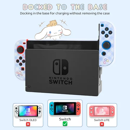 Vista 4 de GLDRAM Blue Carrying Case for Nintendo Switch, Cute Cartoon Dog Switch Accessories with Shockproof Travel Bag, Dockable PC Latticed Protective