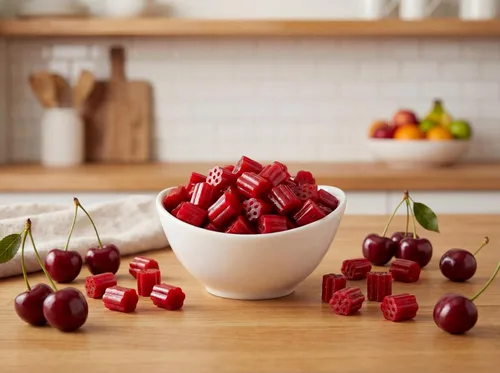 Vista 4 de Bocados de regaliz rojo cereza 1 lb Bolsa a granel suave masticable dulce dulce fresco
