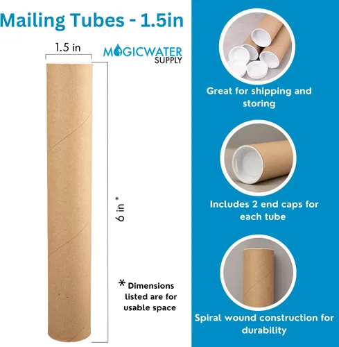 Vista 2 de MagicWater Supply Tubo de correo – 1.5 pulgadas x 6 pulgadas – Kraft – 1 paquete – para envío y almacenamiento de carteles, artes, manualidades