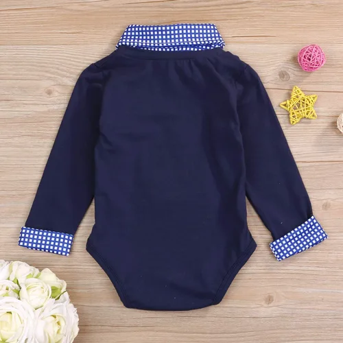 Vista 4 de Mameluco de manga larga para bebé niño, para primer cumpleaños, a cuadros, cuello alto