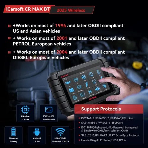 Vista 7 de iCarsoft CR Max BT - Escáner OBD2 inalámbrico, herramienta de diagnóstico de coche para todo el sistema, 50 restablecimiento+servicio adicional 46