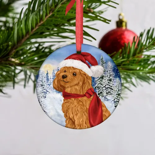 Vista 4 de Adornos de Navidad para perros, adorno de Navidad de caniche de 2021, adorno de caniche, adorno de Papá Noel, perro, árbol de Navidad, adornos