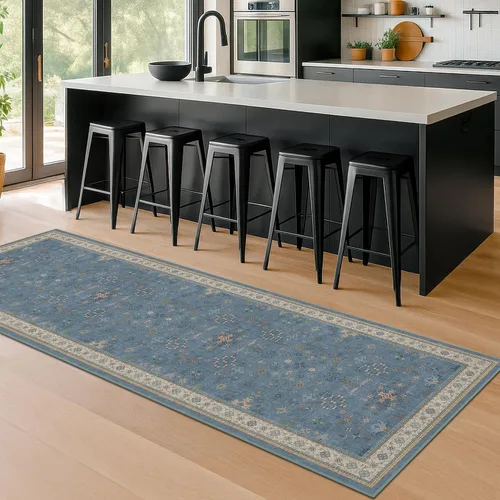 Vista 240 de Hazo Haus – Alfombra pequeña para entrada, cocina o baño, antideslizante con base de goma, resistente a las manchas y a la decoloración, diseño