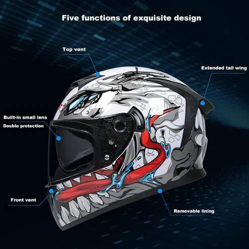 Vista 2 de Cascos de motocicleta de cara completa, casco de motocicleta aprobado por ECE/DOT con viseras dobles, casco de motocicleta de cara completa para J