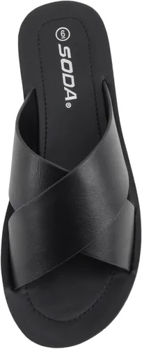 Vista 5 de Soda LUCY ~ Sandalias de plataforma plana con tiras cruzadas y puntera abierta para mujer, estilo deslizante de moda Todo negro