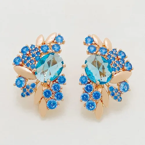 Vista 4 de SAGEKING 2024 New Aomigc New 585 Rose Gold Big Sky Blue Stone Earrings Women Romantic Wedding Grand Party Unique Fashion Jewelry Fashion Accessories