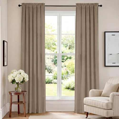 Vista 145 de Lazzzy Cortinas opacas de terciopelo beige de 84 pulgadas de largo con aislamiento térmico para oscurecer la habitación, cortinas forradas de lujo