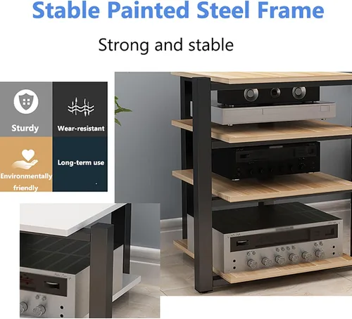 Vista 4 de Soporte para medios AV, estantería audiovisual, gabinete estéreo, torre de estante de audio, gabinete de consola de reproductor de discos, estantes