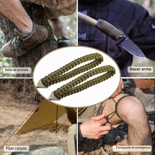 Vista 3 de Sierra de bolsillo con mango de paracord de 36 pulgadas, sierra de mano de cadena larga de 16 dientes, corte rápido de madera y árboles