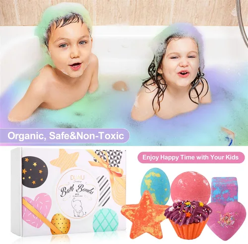 Vista 5 de DUAIU 6 bombas de baño de burbujas gaseosas para niños y mujeres, juego de regalo de bombas de baño naturales orgánicas para niños con aceites