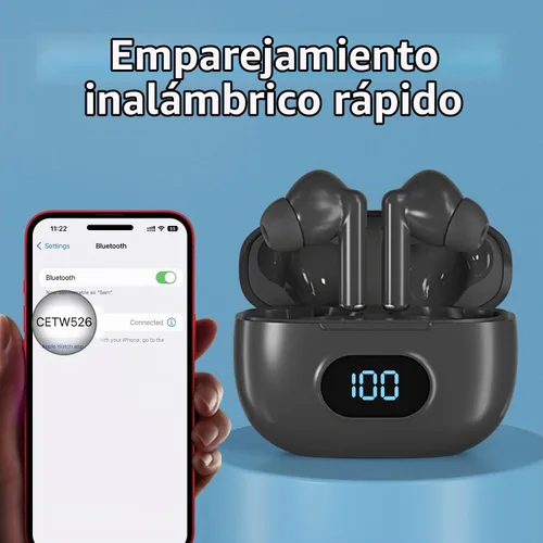 Vista 7 de Auriculares inalámbricos con funda de batería LCD, mini auriculares Negro