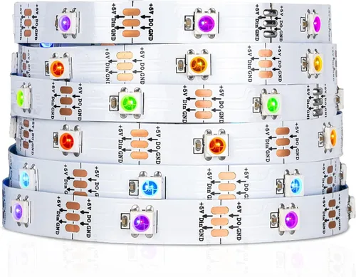 Vista 16 de SEZO WS2812B ECO Tira de luz LED 16.4 pies/5M 60 LED/m 300 píxeles, direccionable individualmente, programable, 5050SMD, RGB, aleación, cables Negro