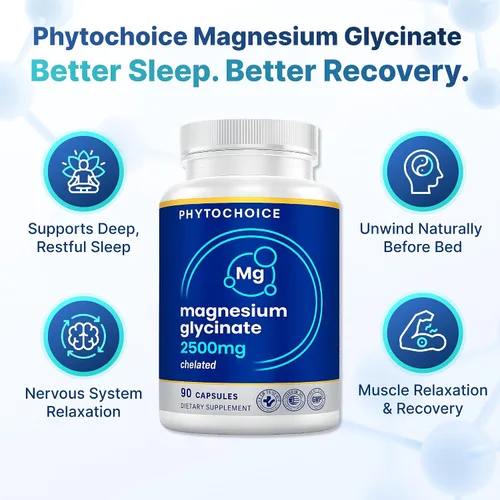 Vista 2 de Magnesio para el sueño y la recuperación: glicinato de magnesio de alta potencia de 2500 mg para hombres y mujeres, quelado para una alta absorción