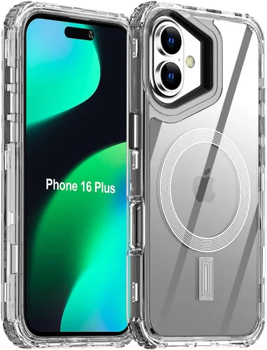 Vista 18 de AICase para iPhone 16 Plus, Funda Transparente Compatible con MagSafe, Protección contra Caídas de 3 en 1, Resistente a Prueba