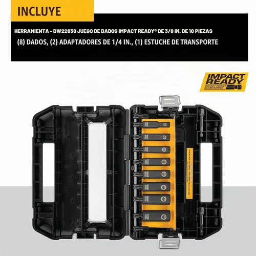 Vista 2 de DEWALT DW22838, juego de llaves IMPACT READY, 3/8 de pulgada, 10