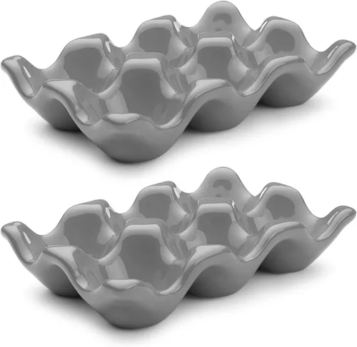 Vista 34 de Flexzion Bandeja de Cerámica para 12 Huevos - Portahuevos de Porcelana para Docena Completa Contenedor Organizador de Almacenamiento Soporte