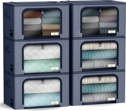 Vista 17 de Sorbus Cajas de almacenamiento con marco de metal - Bolsas organizadoras de ropa apilables y plegables - Contenedores de almacenamiento de tela