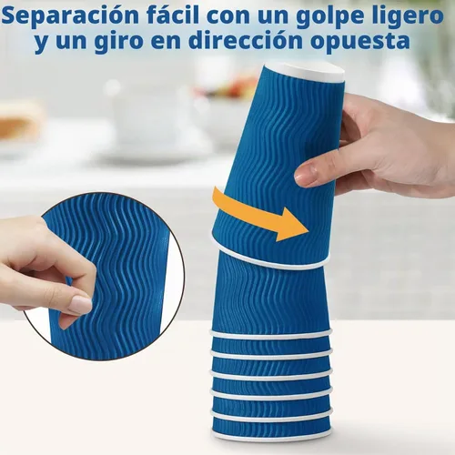 Vista 3 de Tazas de café de papel desechables aisladas de 16 onzas con tapas Azul marino
