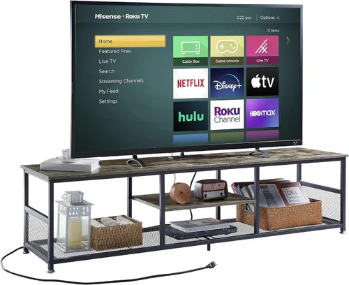 Vista 13 de VECELO Soporte de TV con tomas de corriente para televisores de hasta 65 pulgadas, centro de entretenimiento multimedia de 55" con estación