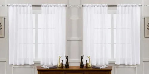 Vista 120 de MYSTIC-HOME Juego de cortinas de niveles transparentes blancas para cocina de 24 pulgadas de largo, tratamiento de cortinas para ventanas pequeñas