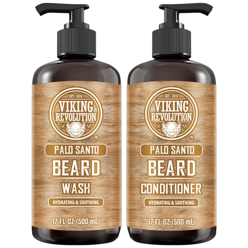 Vista 8 de Viking Revolution Juego de champú y acondicionador para barba Palo Santo con aceites de argán y jojoba - Suaviza y fortalece - Aroma natural a Palo