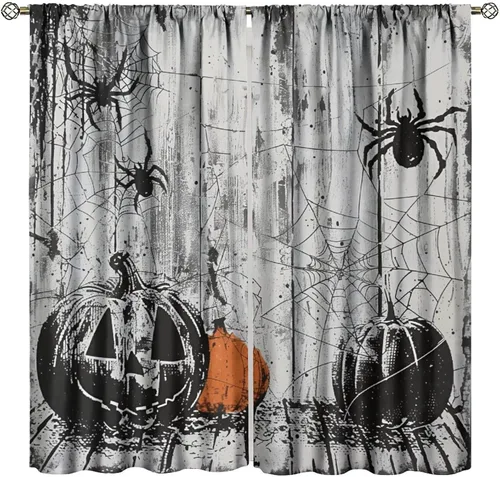 Vista 14 de Cortinas de Halloween con diseño de bosque gótico rojo, cruz gótica, Halloween, festividades, festival, tratamiento de ventana para sala de estar