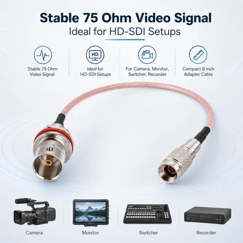 Vista 2 de HUA RedYutou HD-SDI Cable BNC mamparo hembra Oring a DIN 1.0/2.3 macho recto RG179 Cable de video 75ohm 8 pulgadas adecuado para Blackmagic