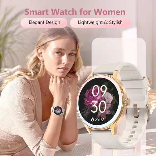Vista 2 de Reloj inteligente para mujer, compatible con iPhone y Android, ritmo cardíaco SPO₂ y seguimiento de la salud de la mujer, más de 100 modos